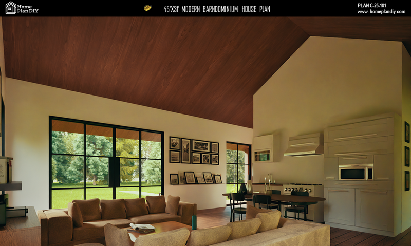 2 bedroom 2 bathroom modern barndominium house plan