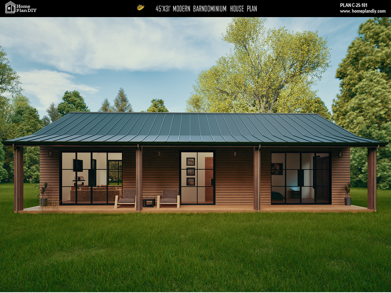 2 bedroom 2 bathroom modern barndominium house plan