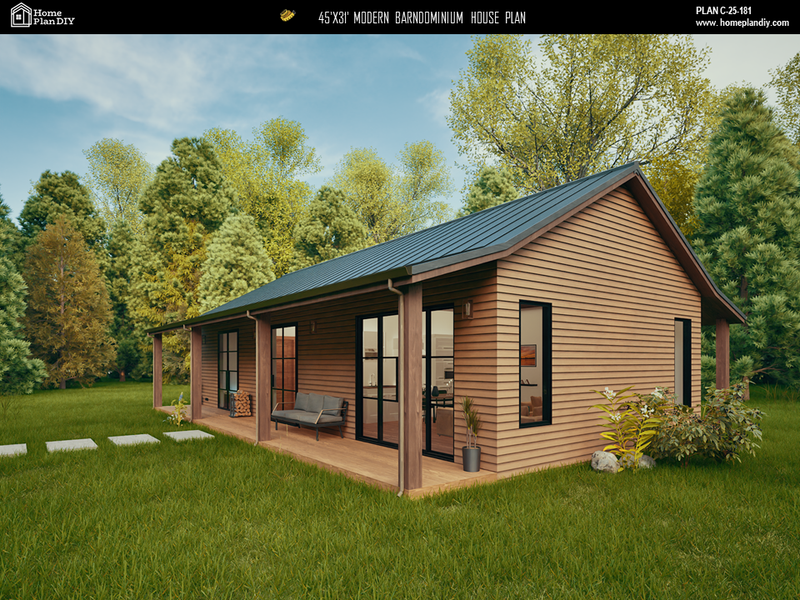 2 bedroom 2 bathroom modern barndominium house plan