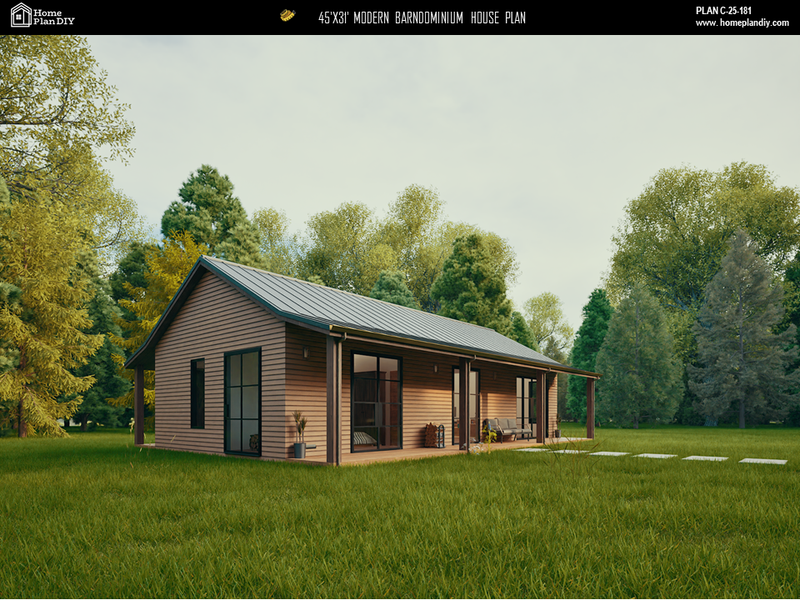 2 bedroom 2 bathroom modern barndominium house plan