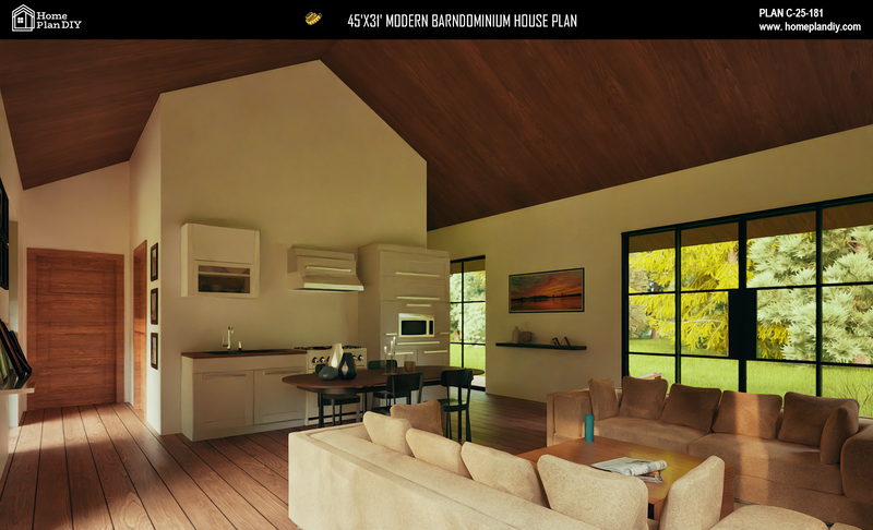 2 bedroom 2 bathroom modern barndominium house plan