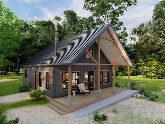 28x32 modern cabin floor plan, 2 bedroom with loft, 1411 sq ft