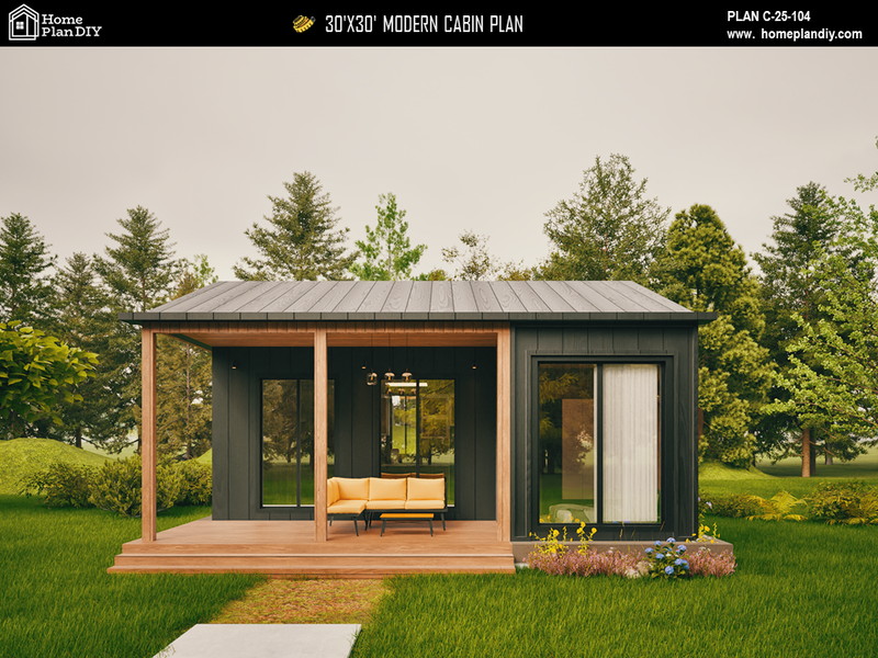 2 bedroom 1 bathroom modern cabin floor plan with loft