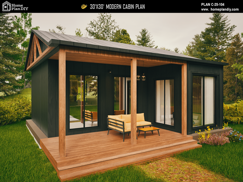 2 bedroom 1 bathroom modern cabin floor plan with loft