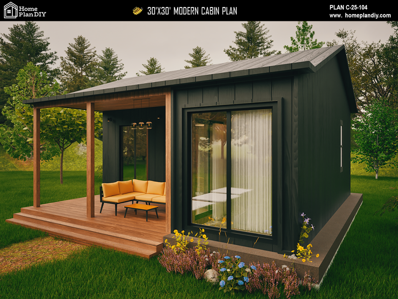 2 bedroom 1 bathroom modern cabin floor plan with loft