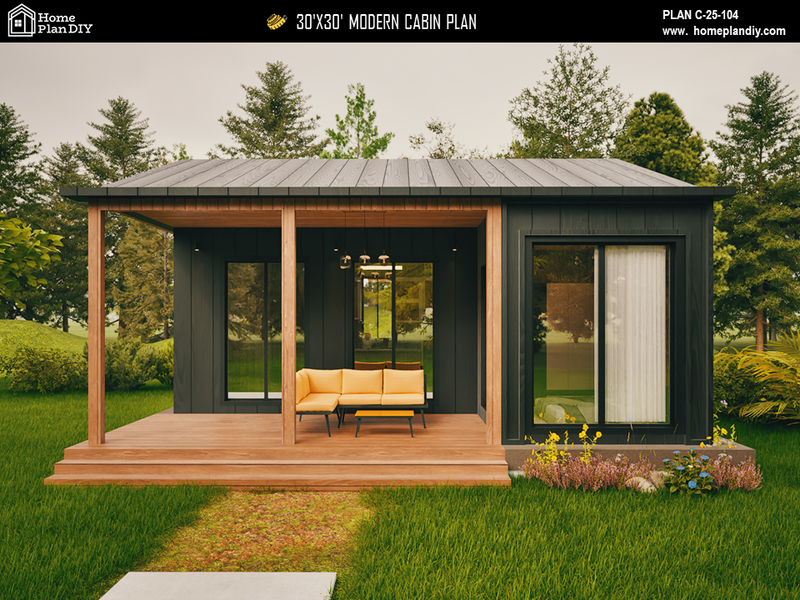 2 bedroom 1 bathroom modern cabin floor plan with loft