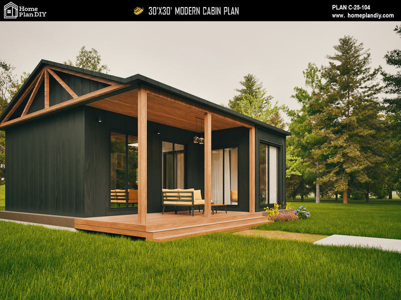 2 bedroom 1 bathroom modern cabin floor plan with loft