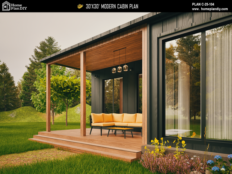 2 bedroom 1 bathroom modern cabin floor plan with loft