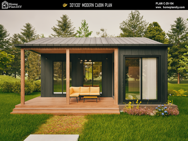 2 bedroom 1 bathroom modern cabin floor plan with loft