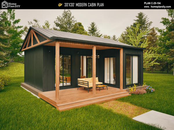 2 bedroom 1 bathroom modern cabin floor plan with loft