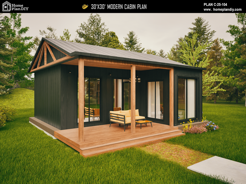 2 bedroom 1 bathroom modern cabin floor plan with loft