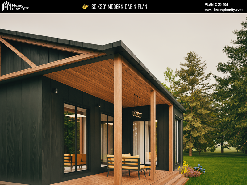 2 bedroom 1 bathroom modern cabin floor plan with loft