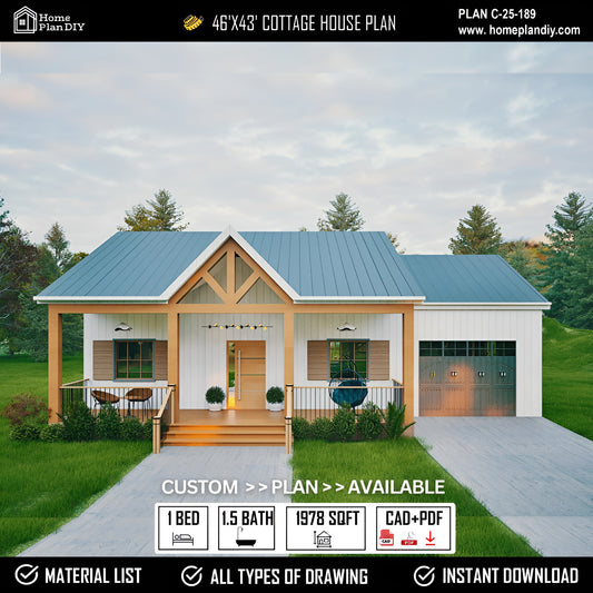 Front elevation of 1 bed modern cottage with garage