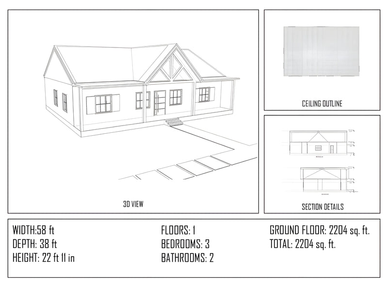3 bedroom 2 bathroom barndominium floor plan with open-concept layout and slab foundation