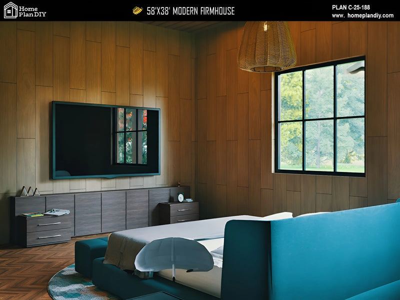 3 bedroom 2 bathroom barndominium floor plan with open-concept layout and slab foundation