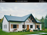 3 bedroom 2 bathroom barndominium floor plan with open-concept layout and slab foundation