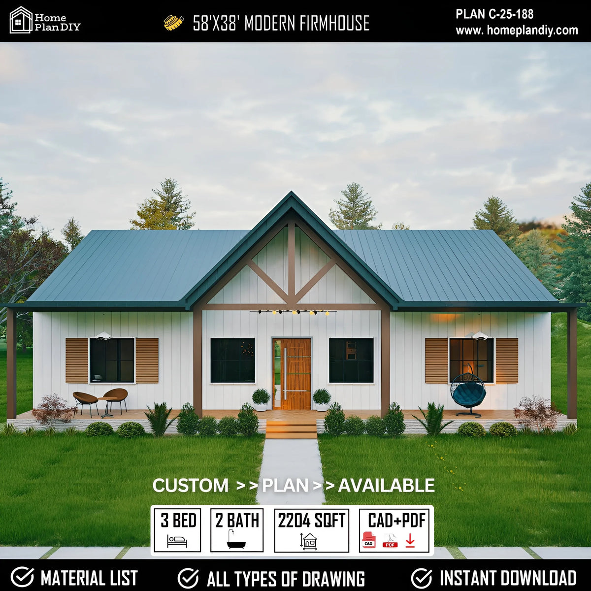 3 bedroom 2 bathroom barndominium floor plan with open-concept layout and slab foundation
