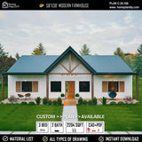 3 bedroom 2 bathroom barndominium floor plan with open-concept layout and slab foundation
