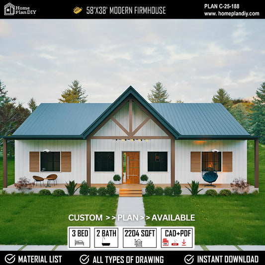 3 bedroom 2 bathroom barndominium floor plan with open-concept layout and slab foundation
