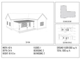 L-shaped cottage house plan with 3 bedrooms and 2 bathrooms