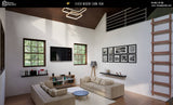 Modern living room with furniture and decor elements.
