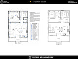 Floor plan and electrical/plumbing plan for a 24x30 modern cabin, including layout and specifications.