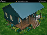 Modern tiny cabin house plan 750 sq ft with front porch – 1 bed 1 bath small home design