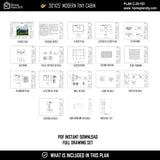 Modern tiny cabin house plan 750 sq ft with front porch – 1 bed 1 bath small home design