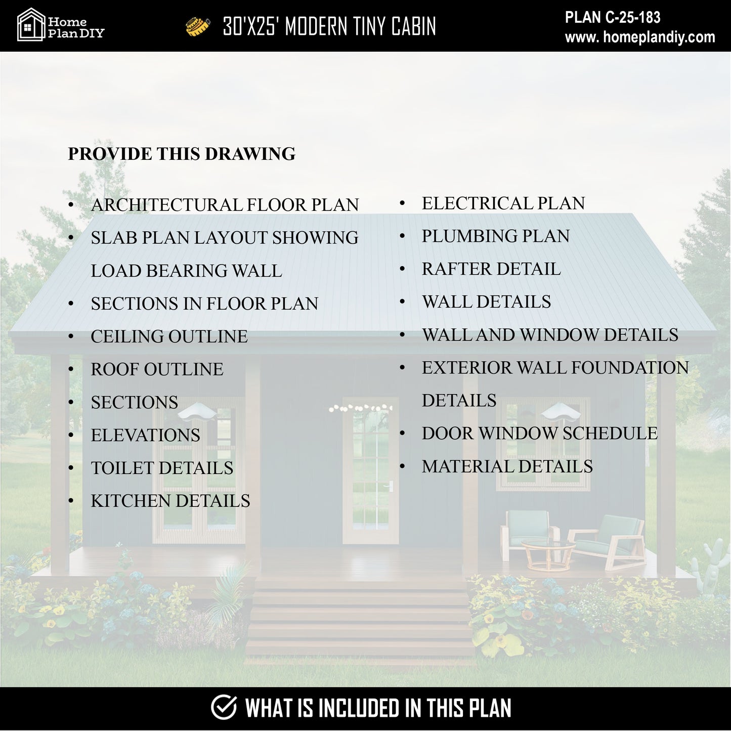 Tiny house floor plan with 1 bedroom and 1 bathroom – 750 sq ft layout