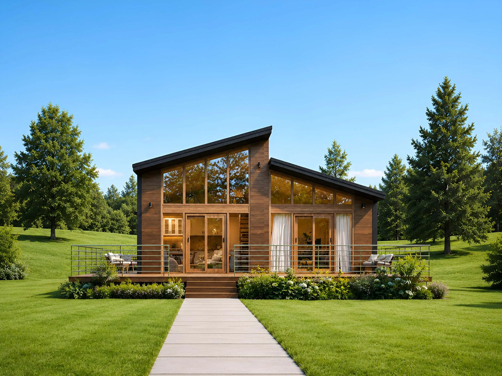 26x30 modern prefab cabin house plan, 3 bedroom with loft