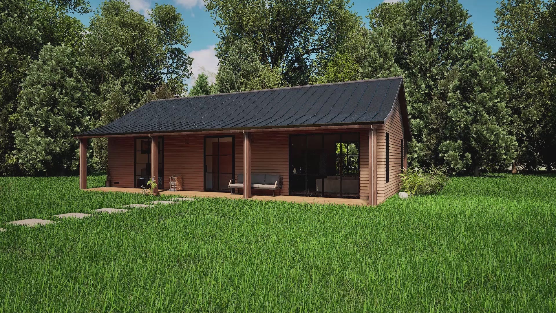 Video walkthrough of 2 bed 2 bath modern barndominium floor plan