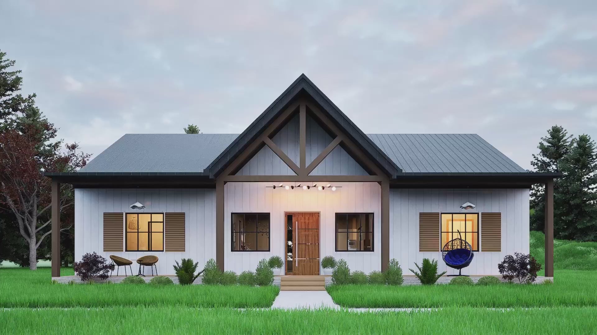 3 bedroom 2 bathroom barndominium floor plan with open-concept layout and slab foundation
