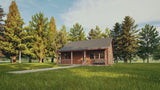 Video walkthrough of 2 bedroom 2 bathroom cozy cabin floor plan with porch