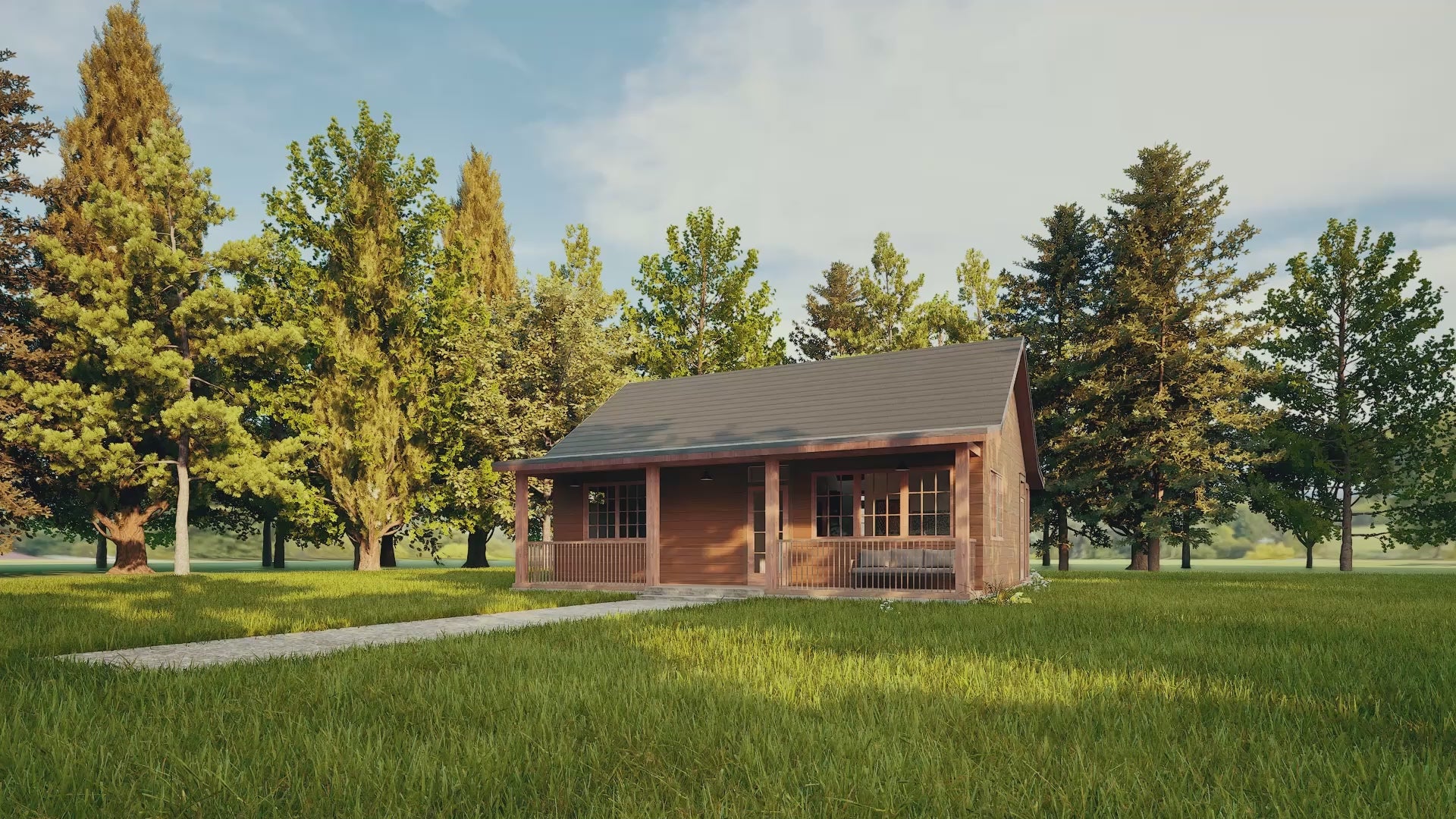 Video walkthrough of 2 bedroom 2 bathroom cozy cabin floor plan with porch