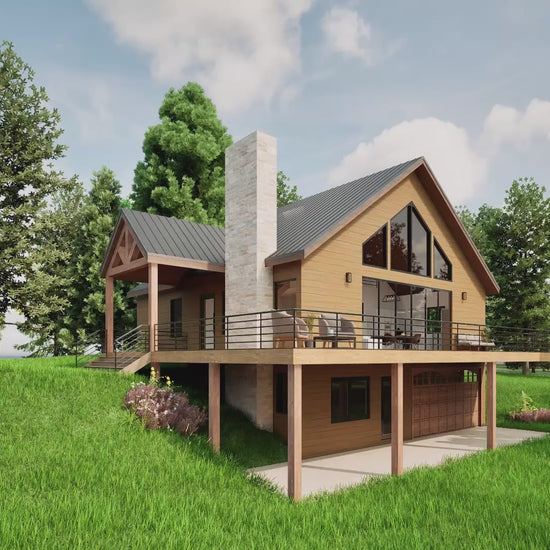 Video walkthrough of 3-story 4 bedroom hilltop house plan with loft and basement