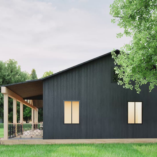 Video walkthrough of 3 bedroom 2 bathroom modern barndominium floor plan