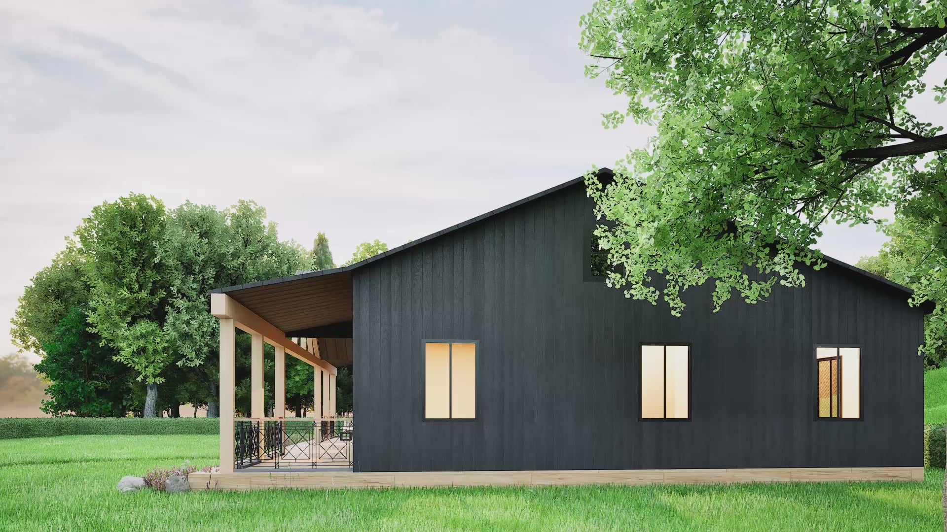 Video walkthrough of 3 bedroom 2 bathroom modern barndominium floor plan