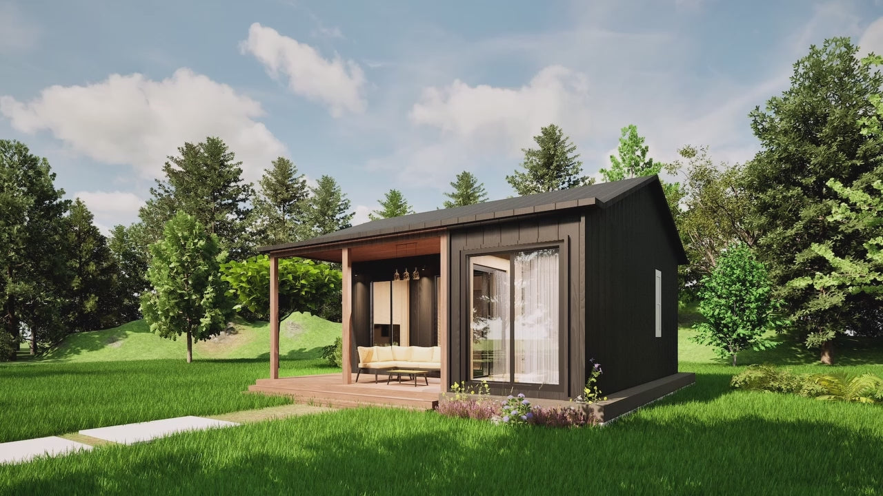 900 sqft tiny house design with porch and open layout preview
