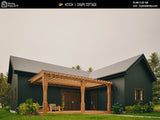 L-shaped cottage house plan with 3 bedrooms and 2 bathrooms