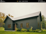 L-shaped cottage house plan with 3 bedrooms and 2 bathrooms