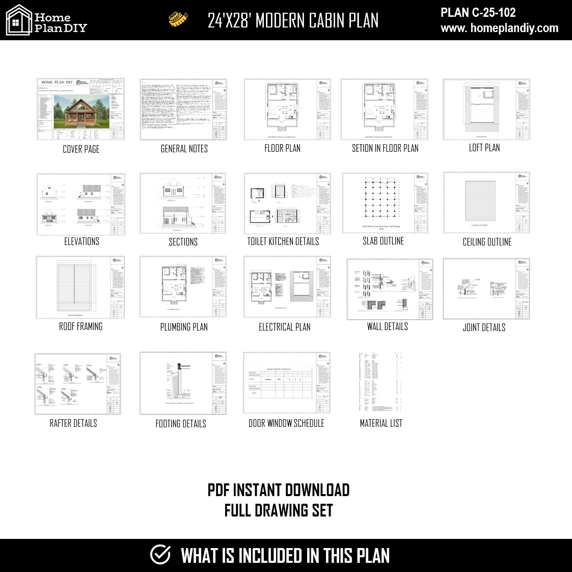 2 bedroom 1 bathroom modern cabin plan with loft and deck