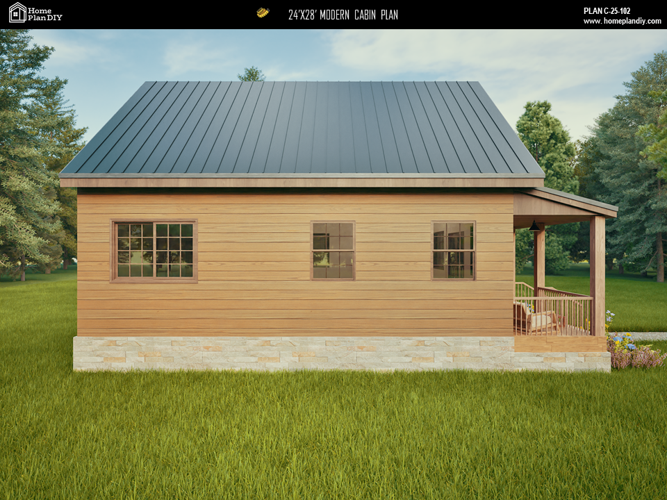 2 bedroom 1 bathroom modern cabin plan with loft and deck