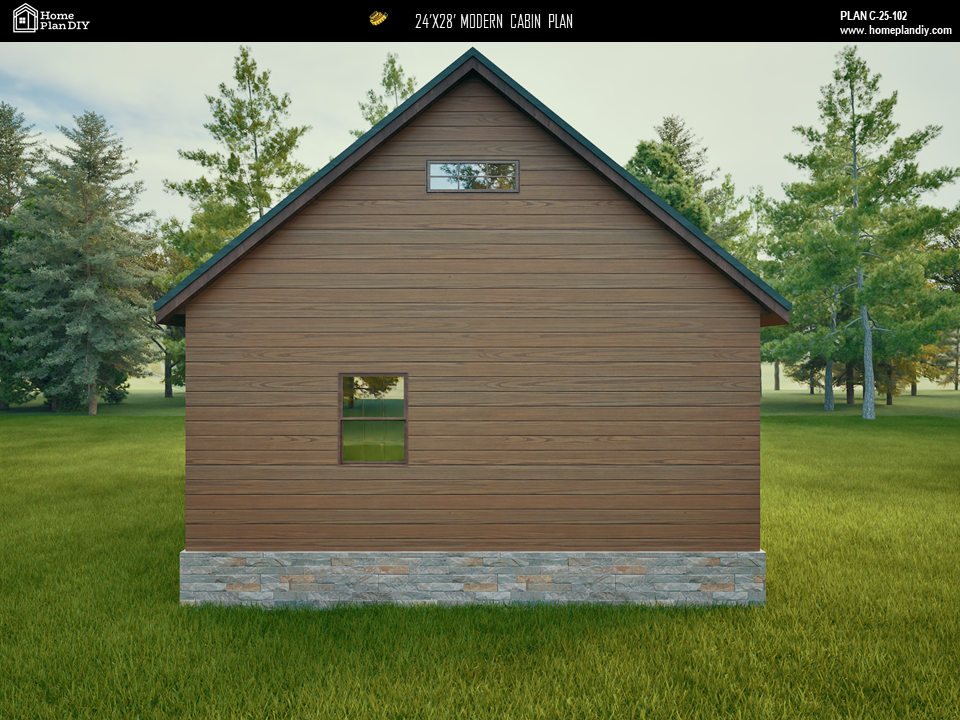 2 bedroom 1 bathroom modern cabin plan with loft and deck