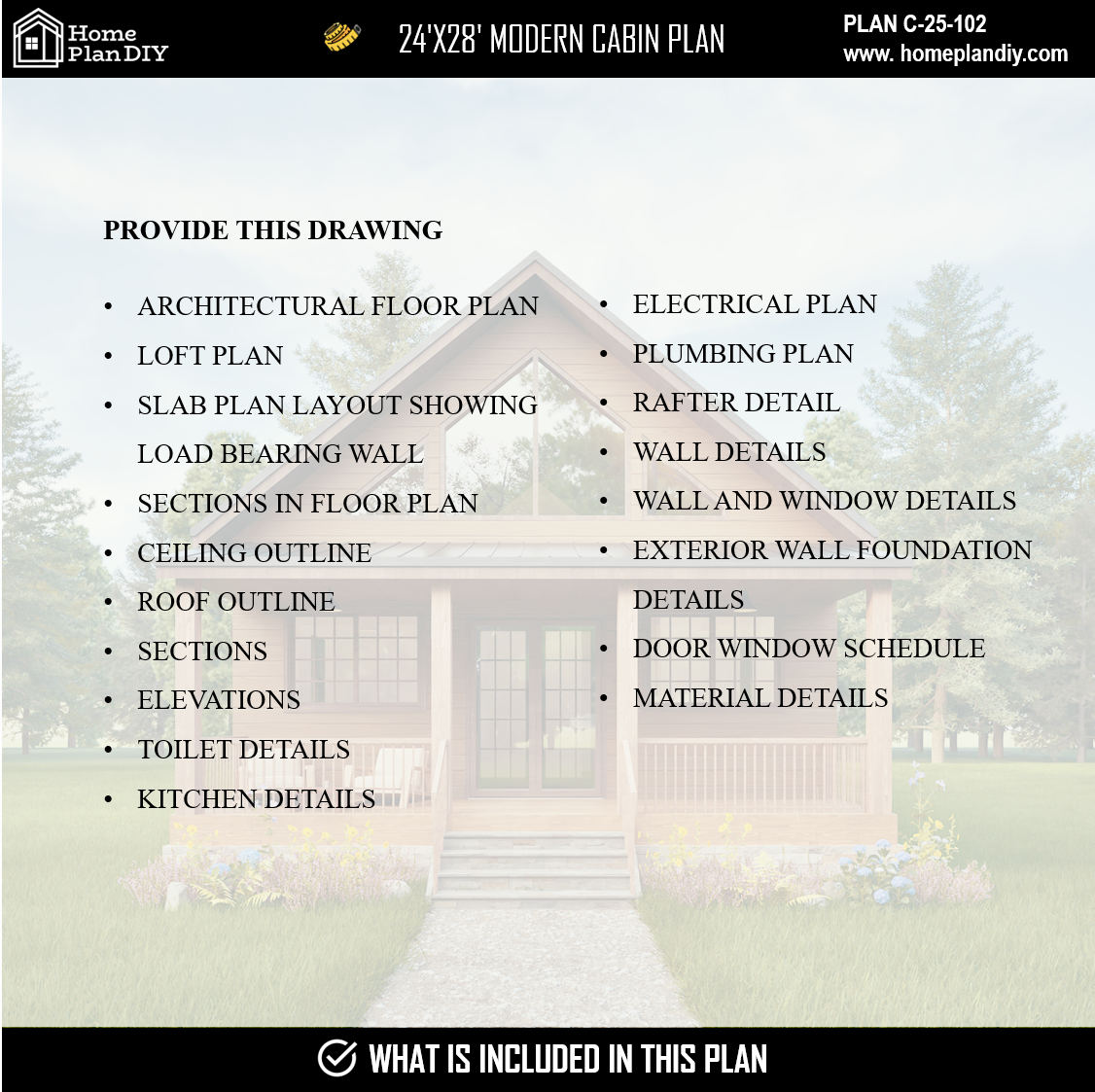 2 bedroom 1 bathroom modern cabin plan with loft and deck