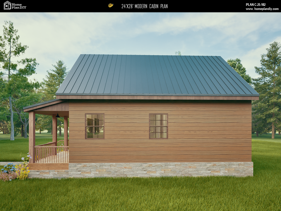 2 bedroom 1 bathroom modern cabin plan with loft and deck