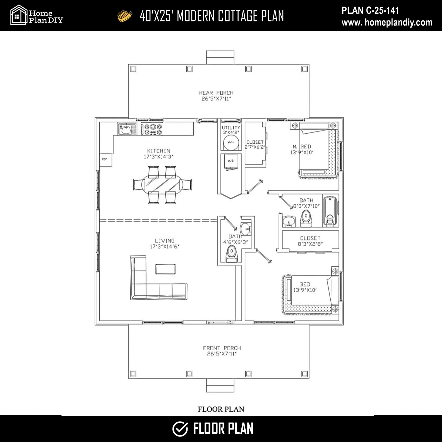 Tiny House Modern House 1000 SQFT Plan 25107